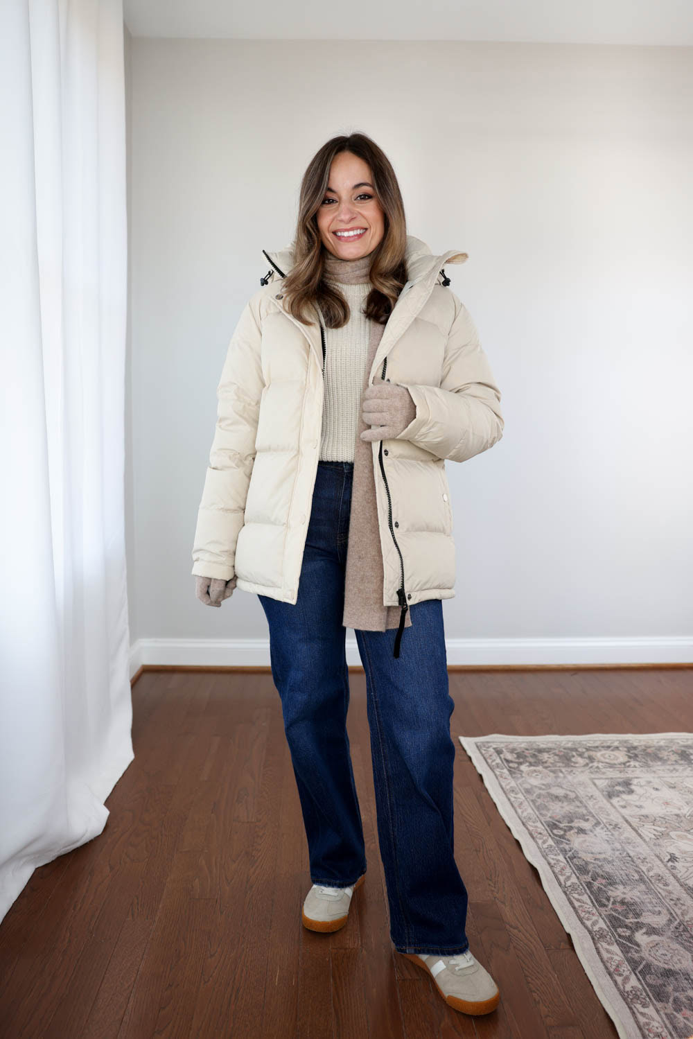 Petite-friendly winter outfit with a puffer coat | quince responsible down puffer coat review